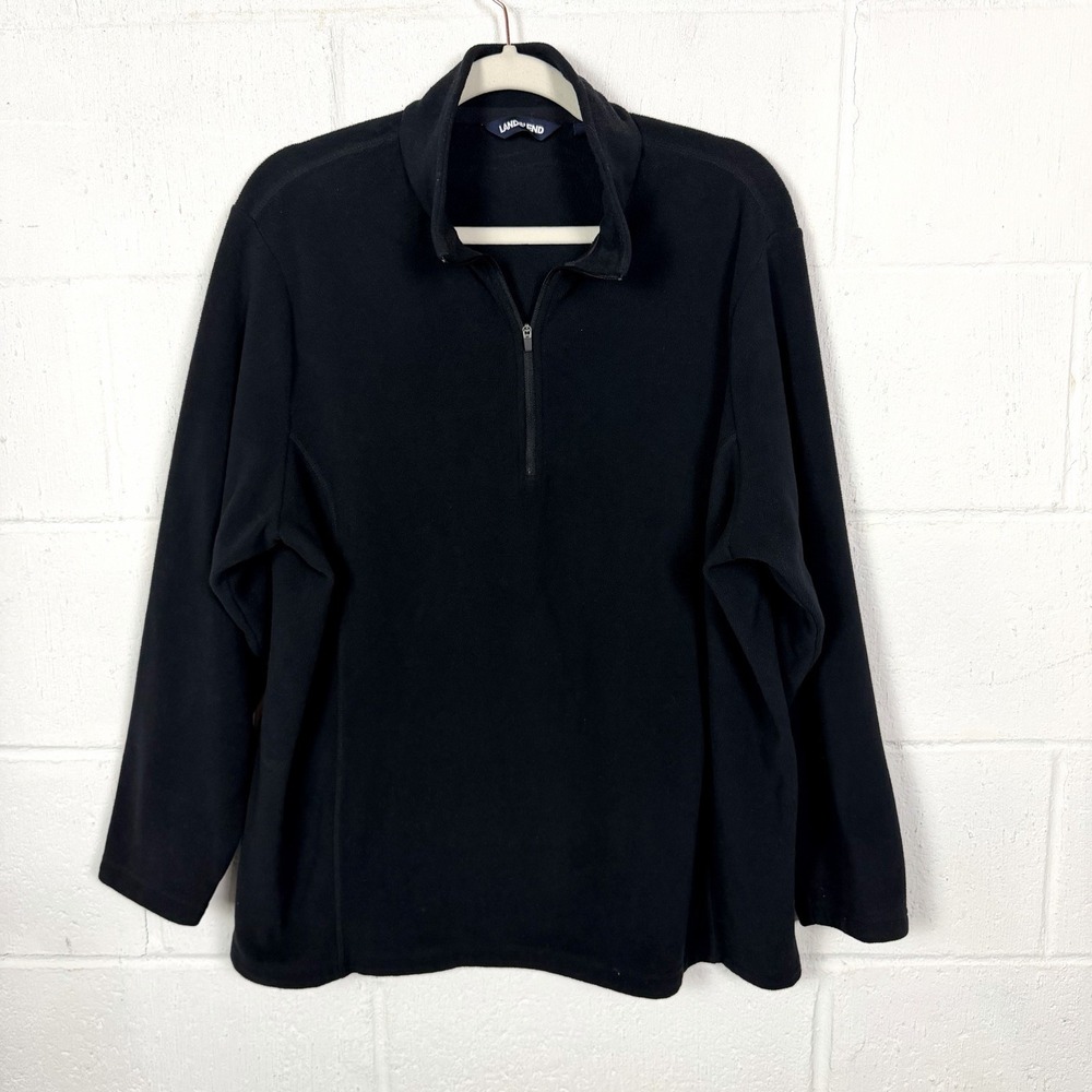 Lands End Womens Black 1/4 Zip Fleece Pullover Plus Size 1X Outdoor Cozy Layers